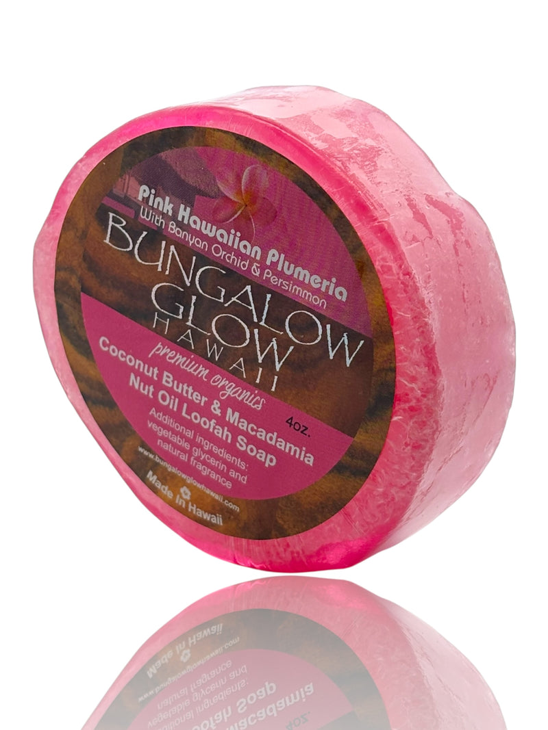 MADE IN HAWAII. Pink Hawaiian Plumeria Premium Organics Coconut Butter Sticker Loofah Soap