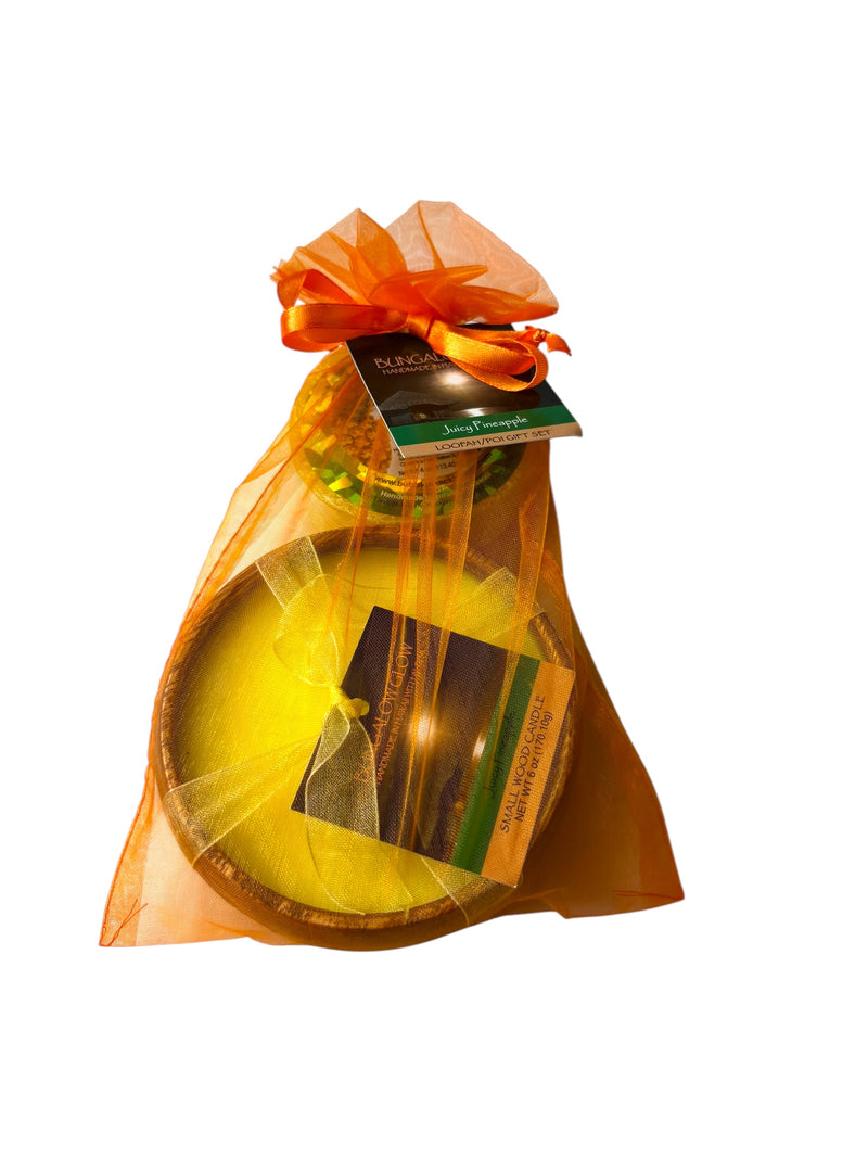 MADE IN HAWAII, Juicy Pineapple Loofah Lather/Soy Poi Candle Gift Set.