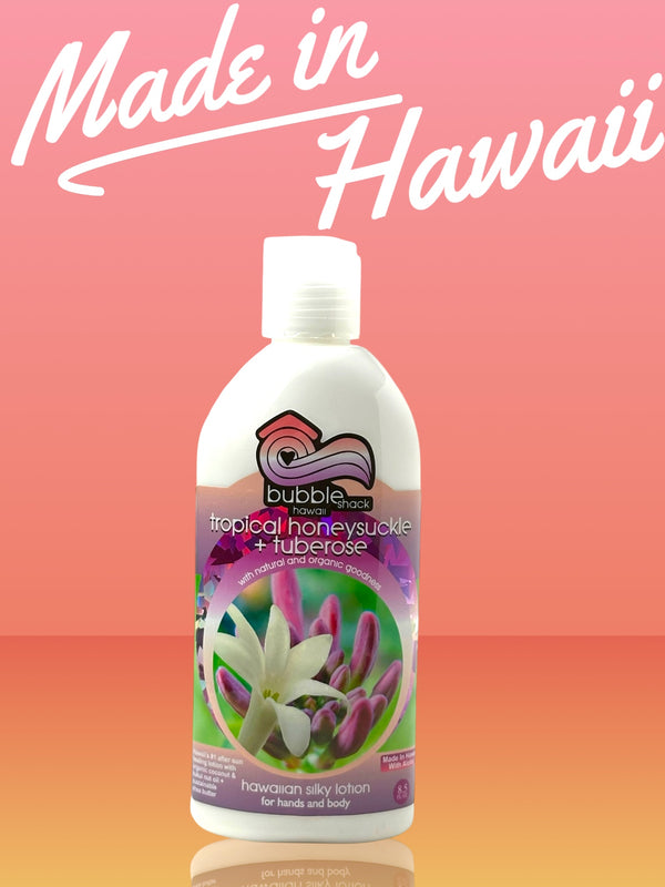 MADE IN HAWAII, Tropical Honeysuckle + Tuberose Kukui + Shea Hawaiian Silky Lotion 8.5oz.