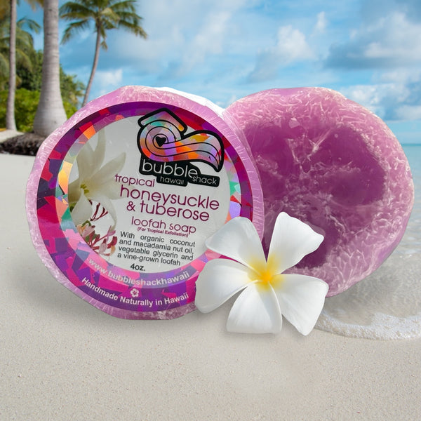 MADE IN HAWAII.Tropical Honeysuckle & Tuberose Loofah Soap