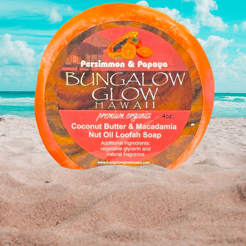MADE IN HAWAII, Persimmon & Papaya Premium Organics Coconut Butter Loofah Soap.