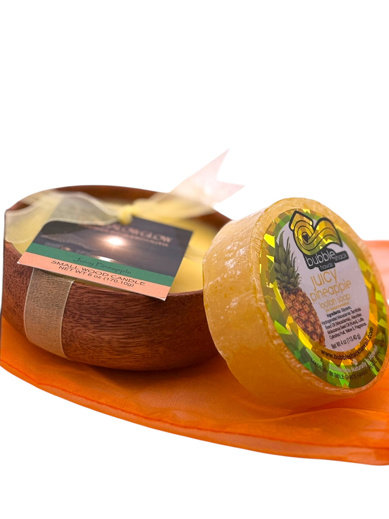 MADE IN HAWAII, Juicy Pineapple Loofah Lather/Soy Poi Candle Gift Set.