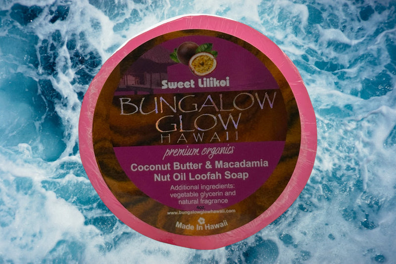 MADE IN HAWAII, Sweet Lilikoi Premium Organics Coconut Butter Loofah Soap.