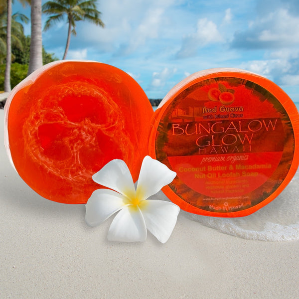 MADE IN HAWAII.Red Guava with Island Citrus Premium Organics Coconut Butter Sticker Loofah Soap