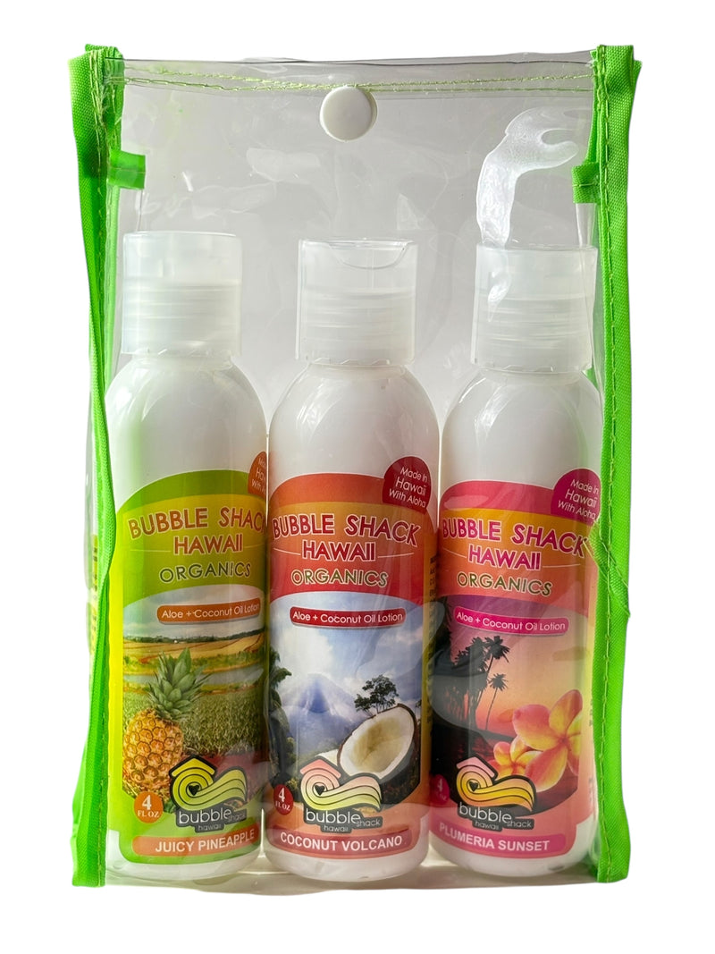 MADE IN HAWAII, 4oz Bubble Shack Classics 3 Pack with Travel Case.