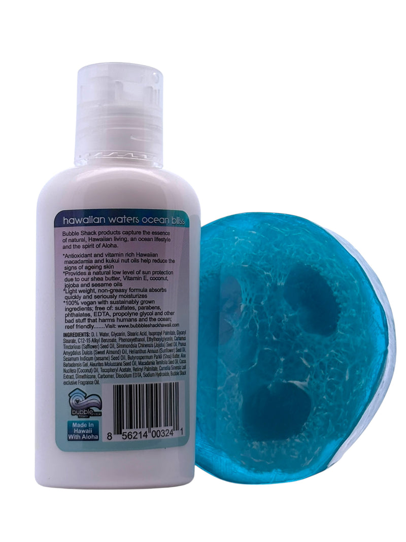 MADE IN HAWAII, Hawaiian Waters Ocean Bliss Mini Lotion and Loofah Soap Gift Set.