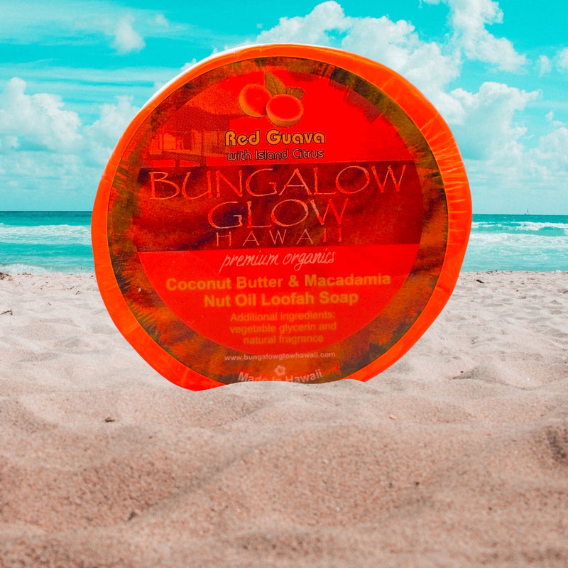 MADE IN HAWAII.Red Guava with Island Citrus Premium Organics Coconut Butter Sticker Loofah Soap