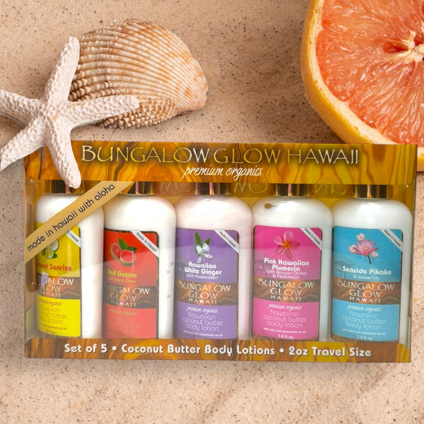MADE IN HAWAII, Premium Organics Set of 5 -2oz Coconut Butter Body Lotions.