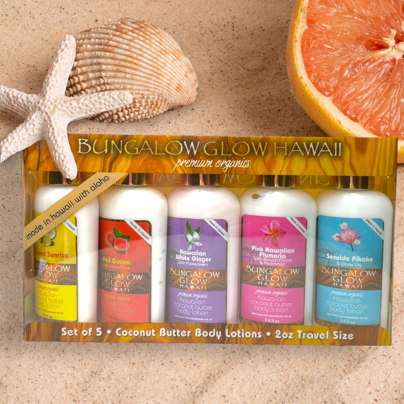 MADE IN HAWAII, Premium Organics Set of 5 -2oz Coconut Butter Body Lotions.