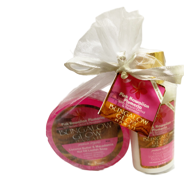 Pink Hawaii Plumeria 2oz Lotion and Loofah Soap Gift Set