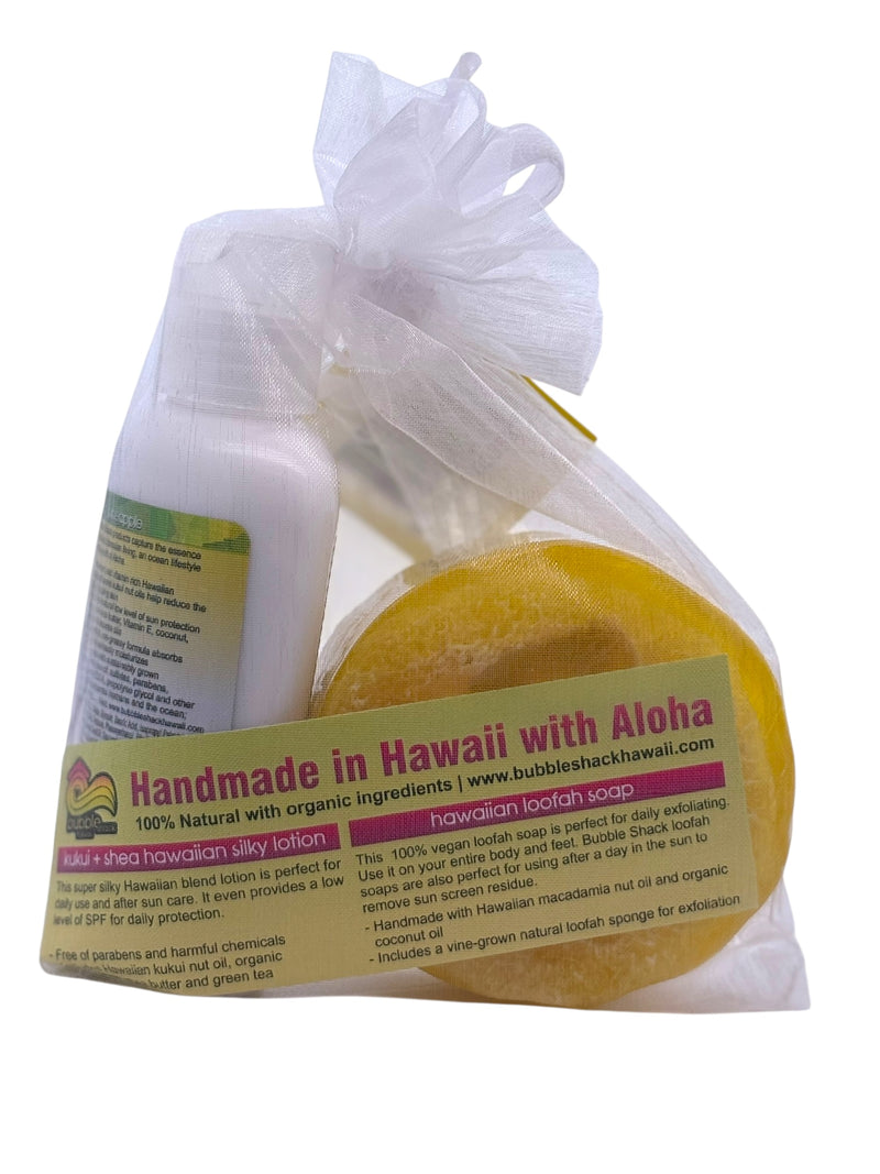 MADE IN HAWAII, Juicy Pineapple Mini Lotion and Loofah Soap Gift Set.