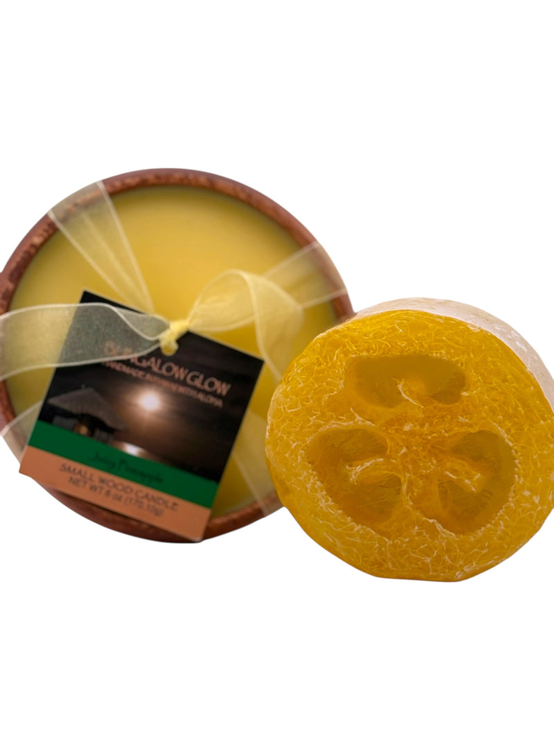 MADE IN HAWAII, Juicy Pineapple Loofah Lather/Soy Poi Candle Gift Set.