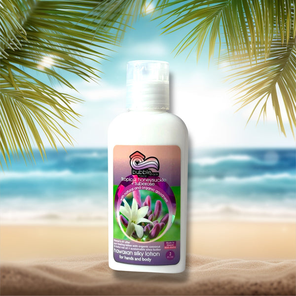 MADE IN HAWAII, Tropical Honeysuckle + Tuberose Kukui + Shea Hawaiian Silky Lotion 2oz.