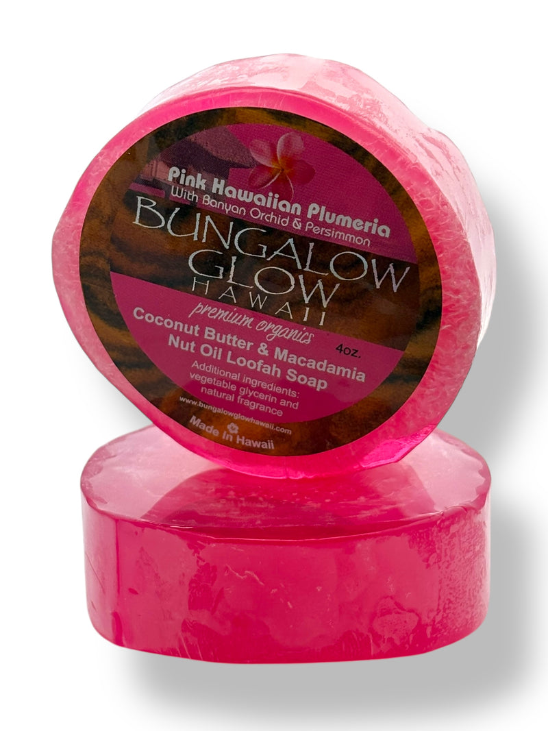 MADE IN HAWAII. Pink Hawaiian Plumeria Premium Organics Coconut Butter Sticker Loofah Soap