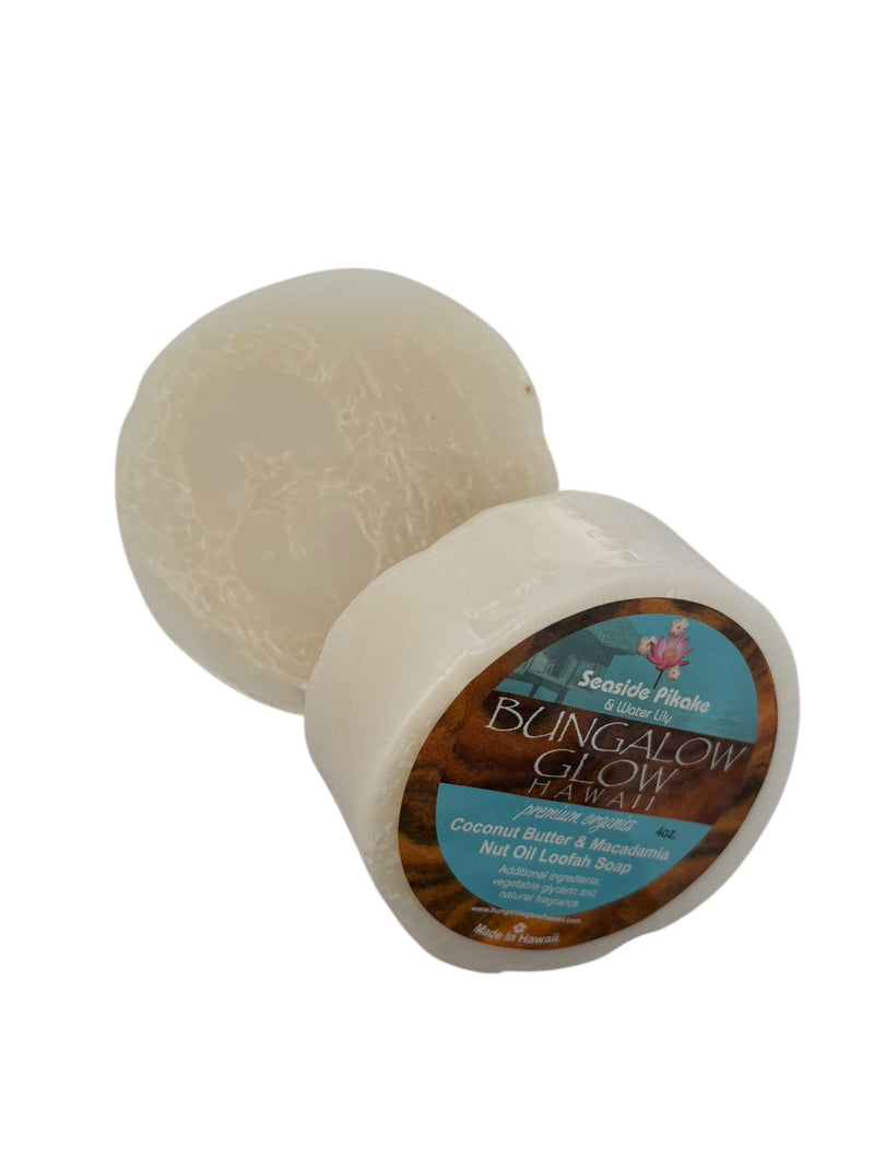 MADE IN HAWAII.Seaside Pikake + Water Lily Premium Organics Coconut Butter Loofah Soap