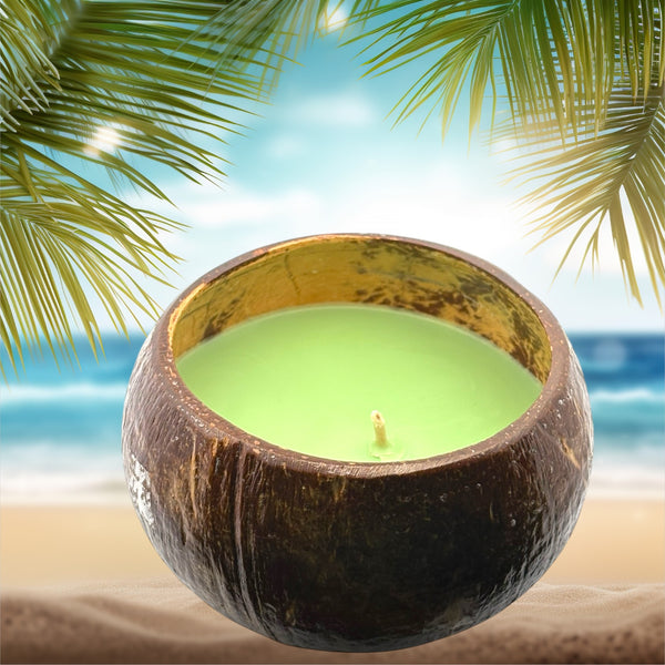 coconut palm candle Grass Skirt Holiday Coconut Shell Soy Candle,12oz