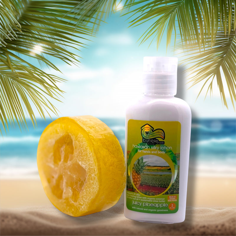 MADE IN HAWAII, Juicy Pineapple Mini Lotion and Loofah Soap Gift Set.