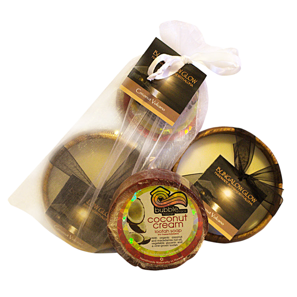 Coconut Volcano Loofah Lather/Soy Poi Candle Gift Set