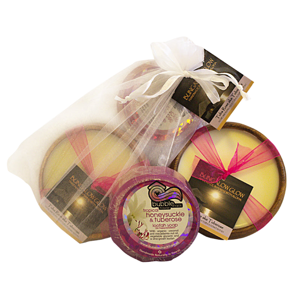 Tropical Honeysuckle + Tuberose Loofah Lather/Soy Poi Candle Gift Set