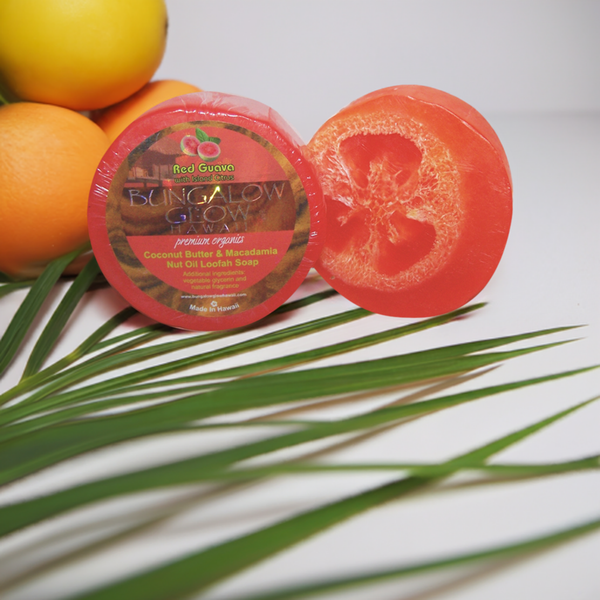 Red Guava with Island Citrus Premium Organics Coconut Butter Sticker Loofah Soap