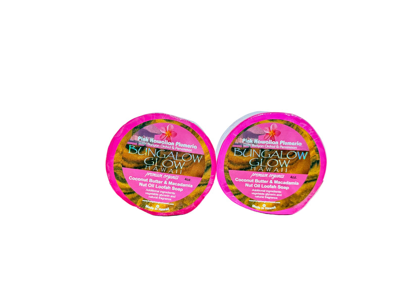 Pink Hawaiian Plumeria Premium Organics Coconut Butter Sticker Loofah Soap