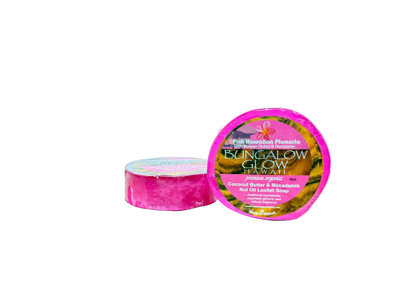 Pink Hawaiian Plumeria Premium Organics Coconut Butter Sticker Loofah Soap
