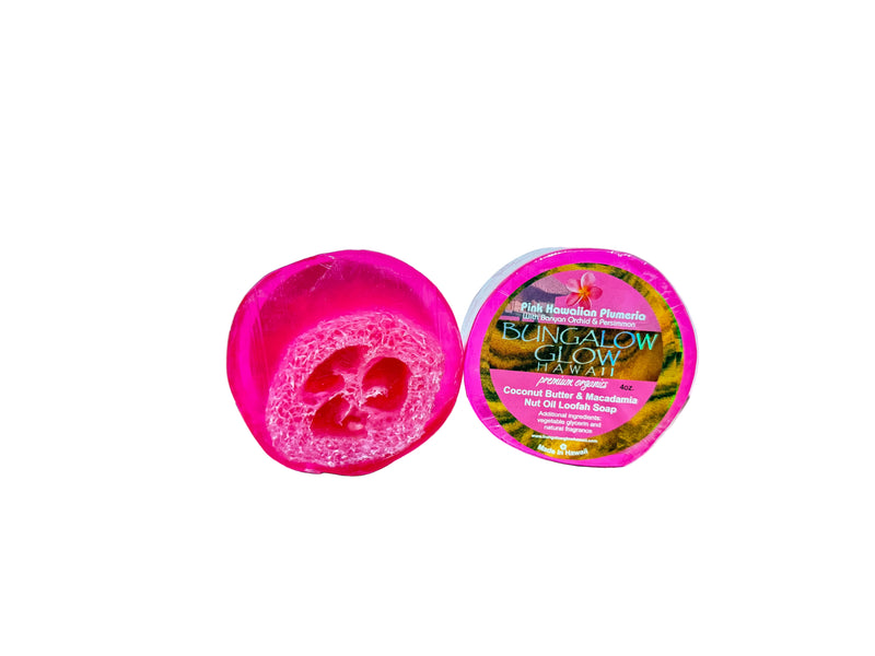 Pink Hawaiian Plumeria Premium Organics Coconut Butter Sticker Loofah Soap