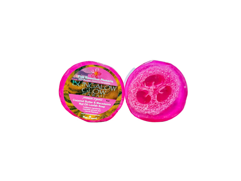 Pink Hawaiian Plumeria Premium Organics Coconut Butter Sticker Loofah Soap