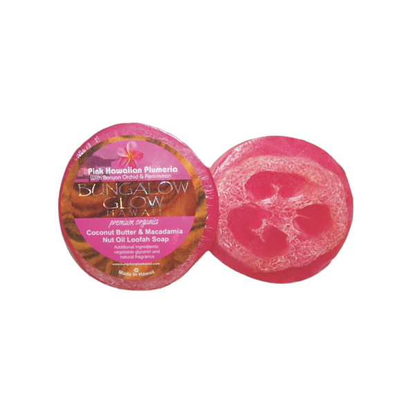 Pink Hawaiian Plumeria Premium Organics Coconut Butter Sticker Loofah Soap