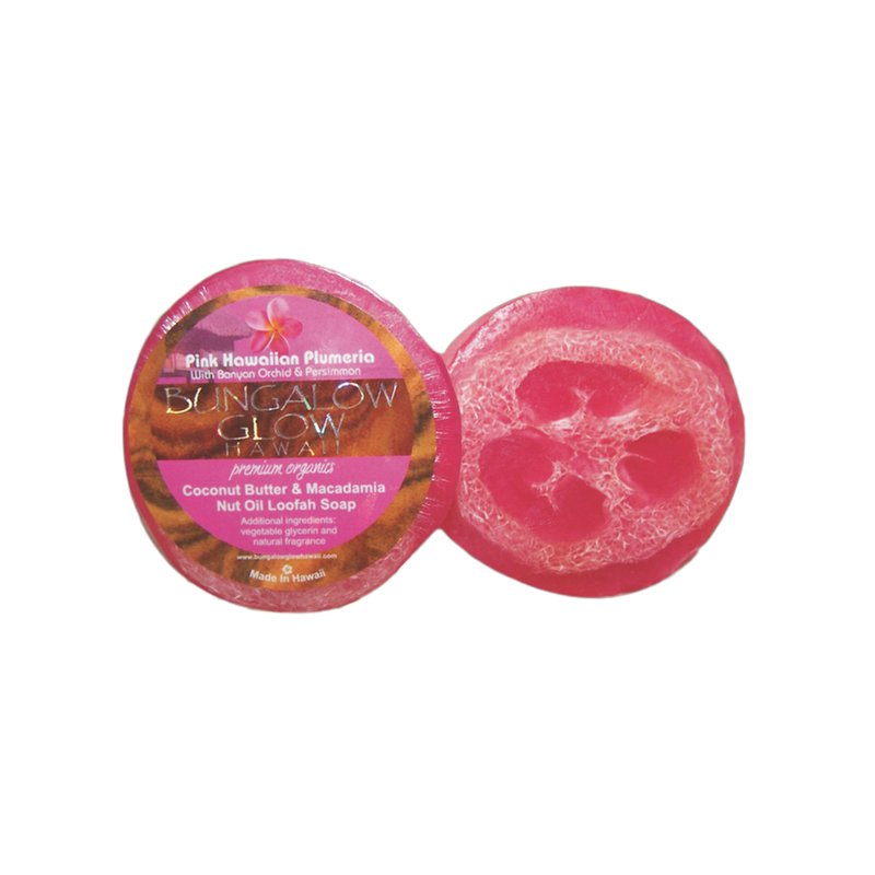 Pink Hawaiian Plumeria Premium Organics Coconut Butter Sticker Loofah Soap