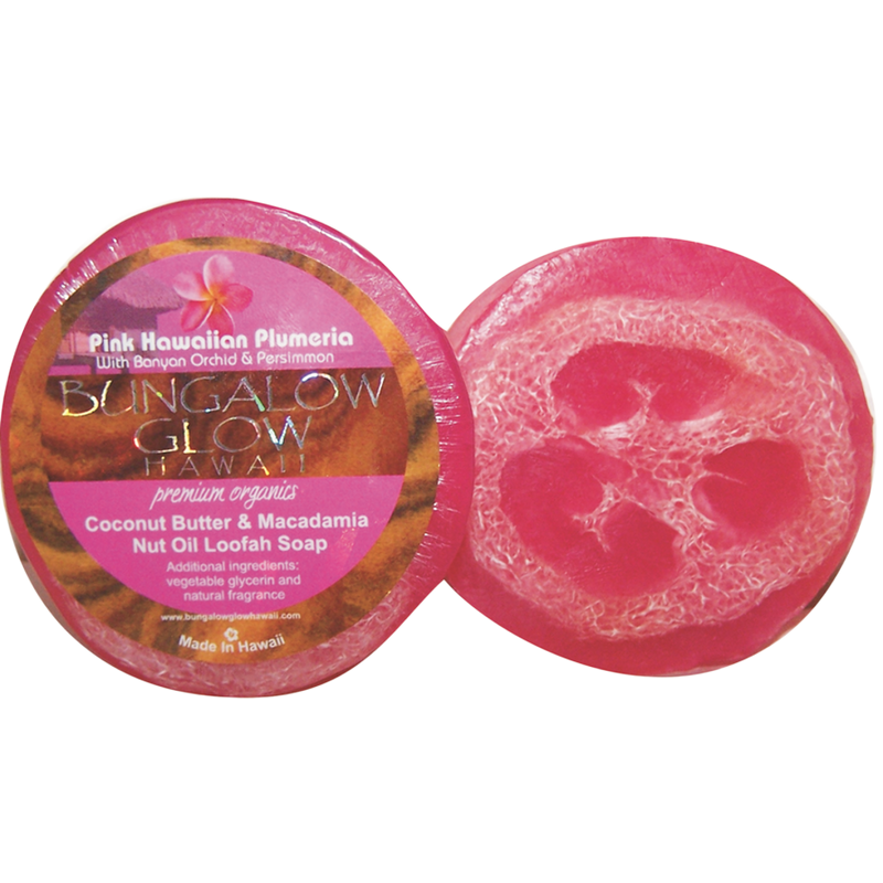 Pink Hawaiian Plumeria Premium Organics Coconut Butter Sticker Loofah Soap